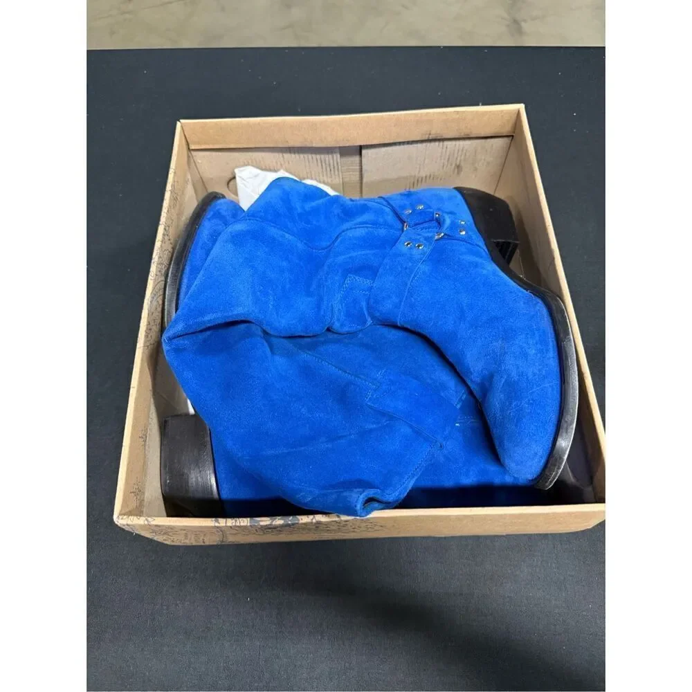 Free People Lockhart Suede Leather Harness Boots Carpenter Blue 7.5